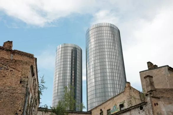 Old and new buildings in Riga, Latvia