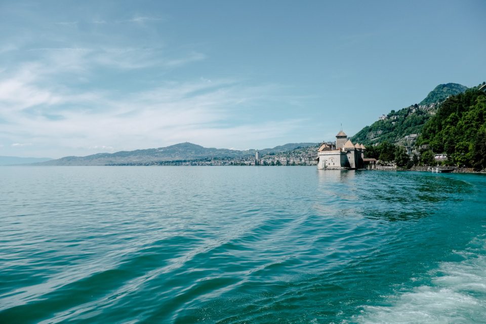 Lake Geneva and Chillon Castle in Montreux, Switzerland