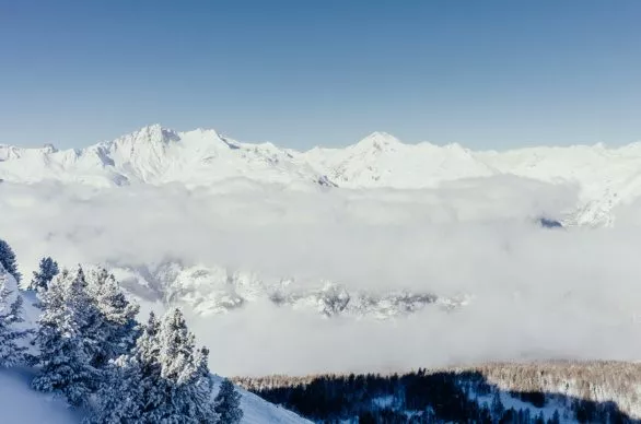 Clouds above Les Arcs ski resort in France