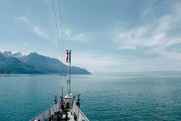 Bow of a French-flagged steamboat on Lake Geneva