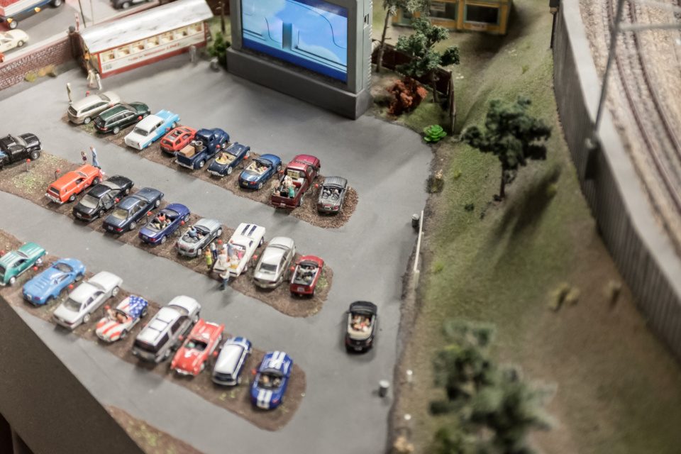 Miniature outdoor cinema with cars