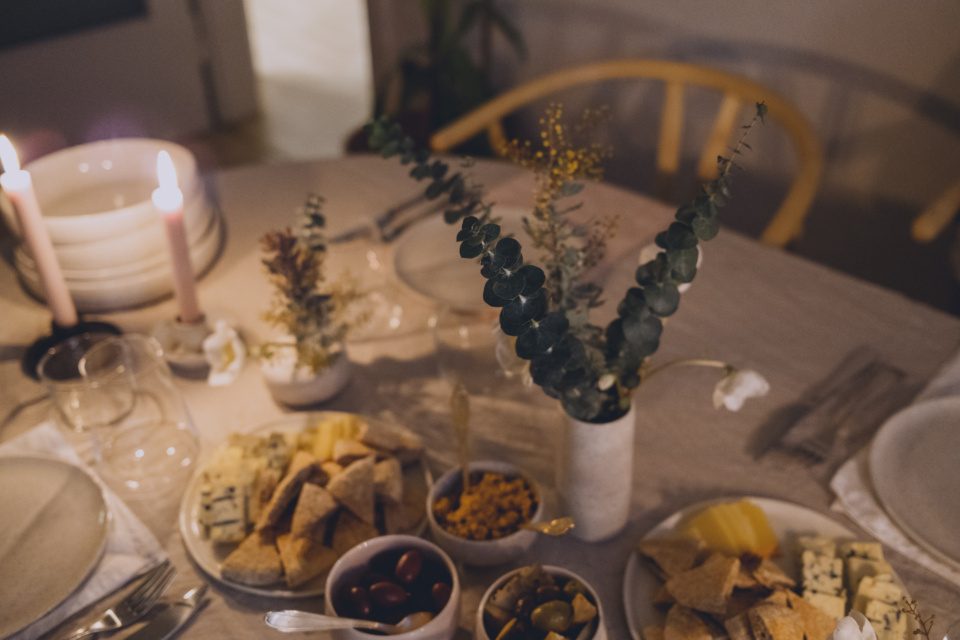 Appetizers and tableware on a festive table