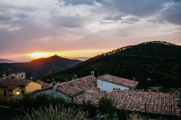 Sunset in Montecastelli Pisano village in Italy