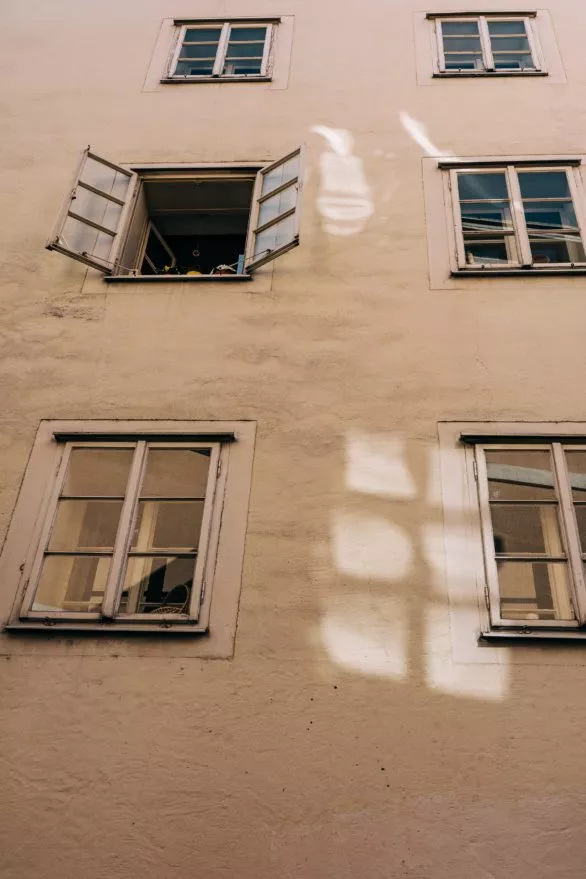 Windows of old house in Salzburg, Austria