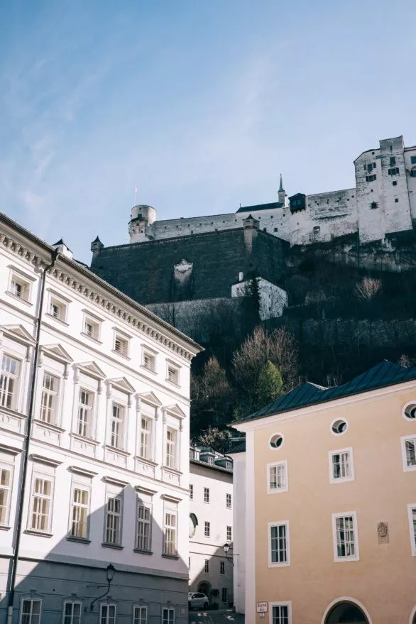 Hohensalzburg Fortress above streets of Salzburg, Austria
