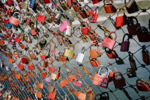 Love locks on bridge in Salzburg, Austria