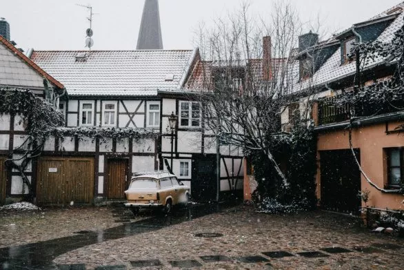 Old yard with an old car in Salzwedel, Germany