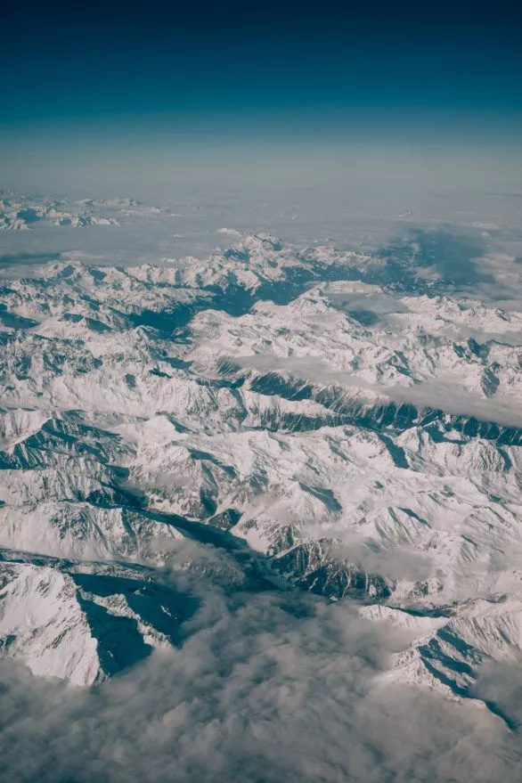 Alps in the snow seen from above