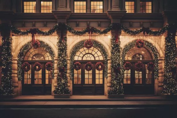 Elegant Facade with Holiday Wreaths