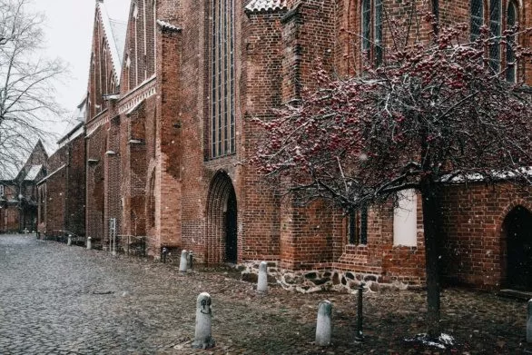 Snowy Day at Marienkirche, Salzwedel with Winter Cherries