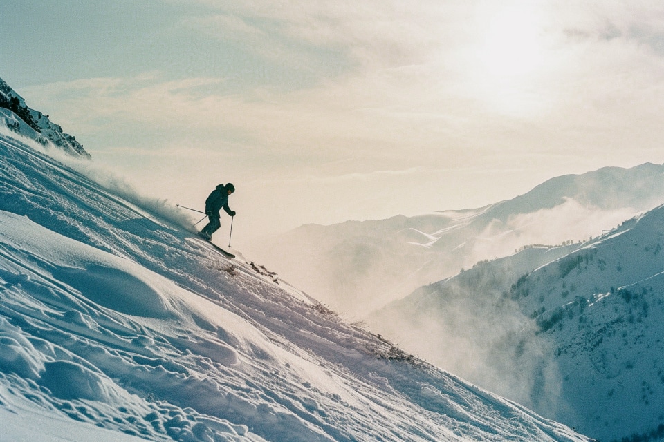Man Skiing Down a Snowy Slope