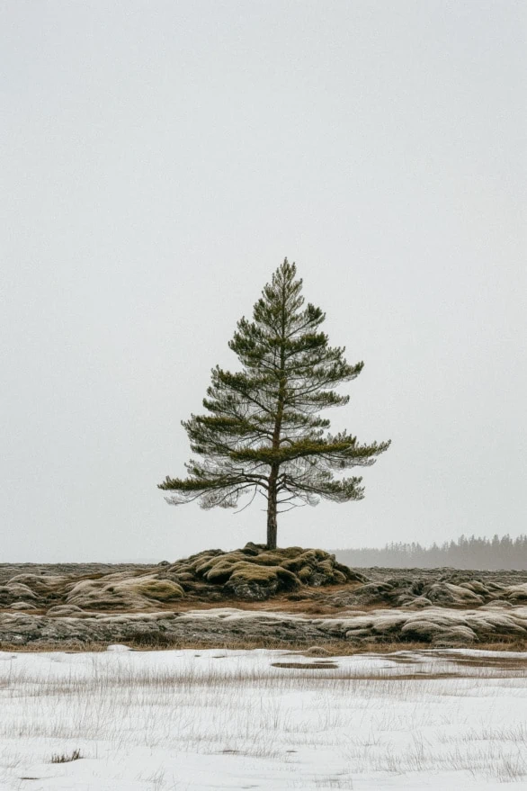 Solitary Pine in Snow