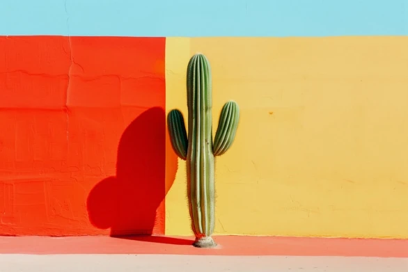 Cactus againsh colored wall