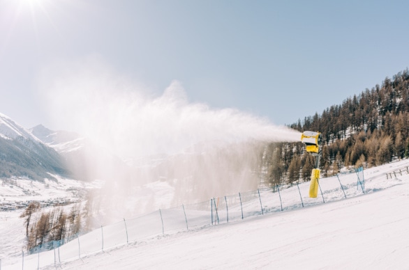 Snow Cannon in Action on a Ski Slope