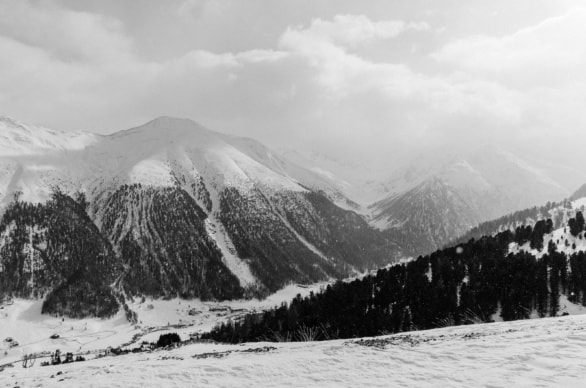 Snow Covered Mountains in Black and White