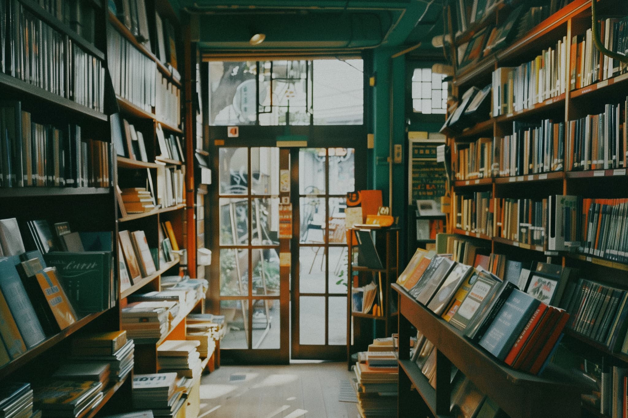 Cozy Bookstore Corner With Stacks of Books and Shelves on a Lazy