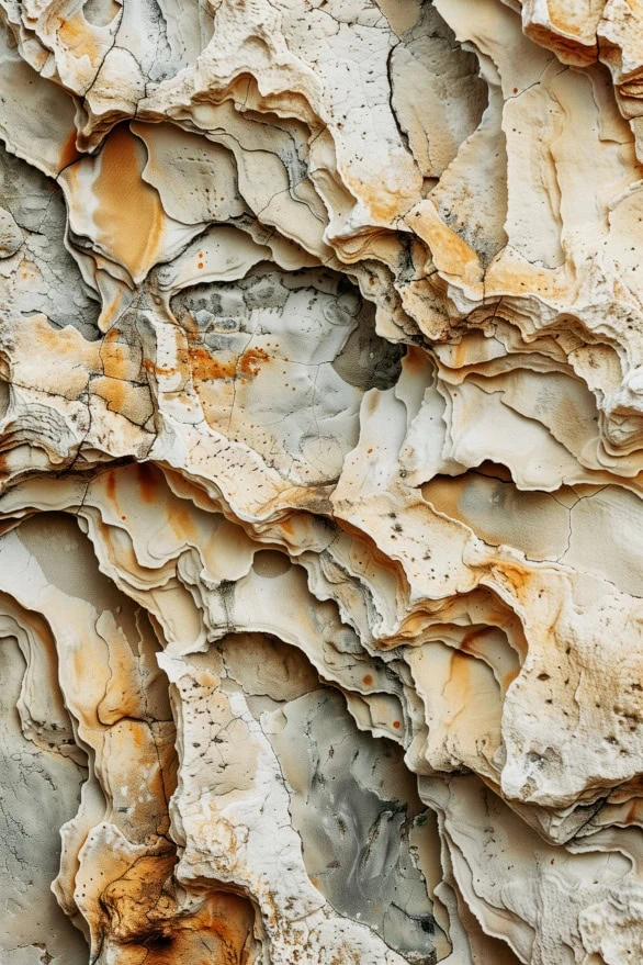 Close-up of a weathered rock wall with a rough, textured surface
