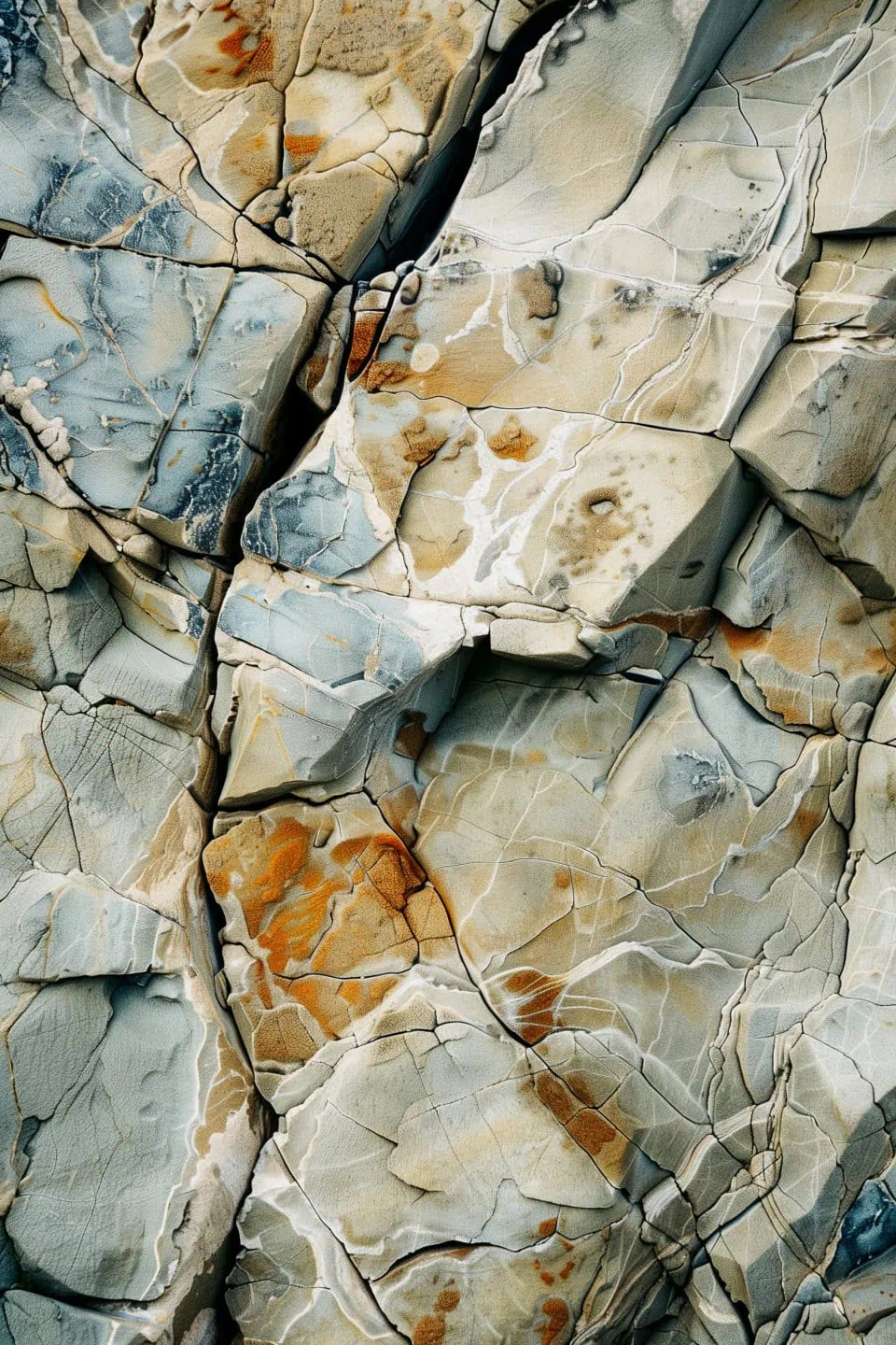 Close-up of a weathered rock wall with a rough, textured surface