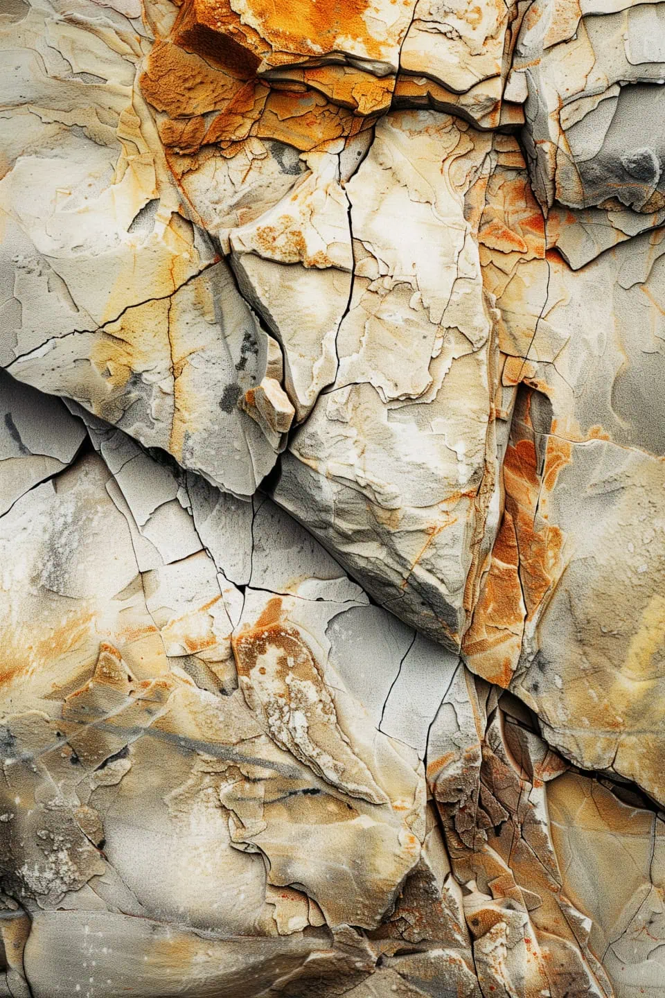 Close-up of a weathered rock wall with a rough, textured surface