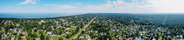 Expansive aerial view of Jurmala, Latvia, showcasing the Baltic