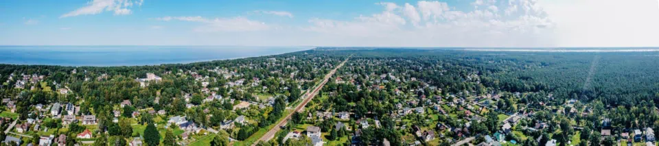 Expansive aerial view of Jurmala, Latvia, showcasing the Baltic