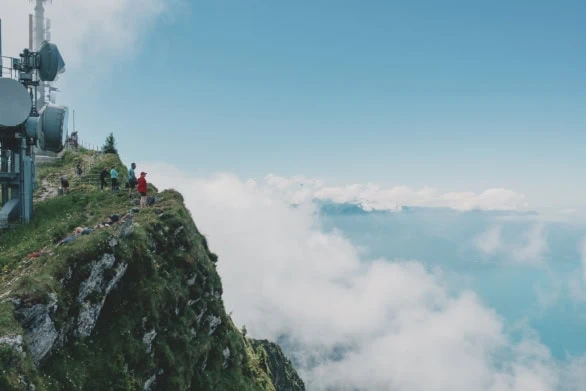 Tourists on top of Mount Rochers de Naye
