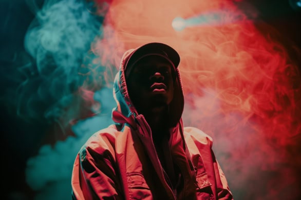 Energetic Performer in Hoodie Captivating Audience With Powerful