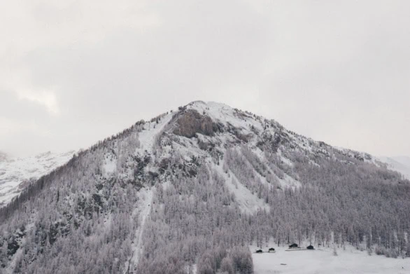 A snow-covered mountain peak