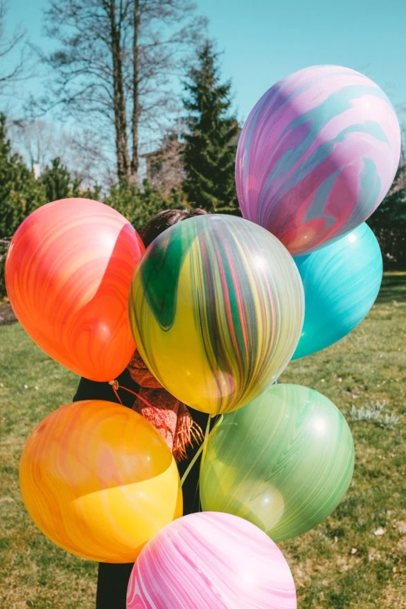 Colorful Marble Balloons in Sunlit Outdoors
