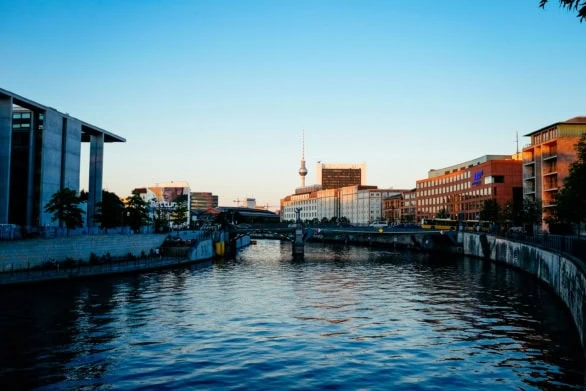 Berlin Skyline at Sunset with Spree River View