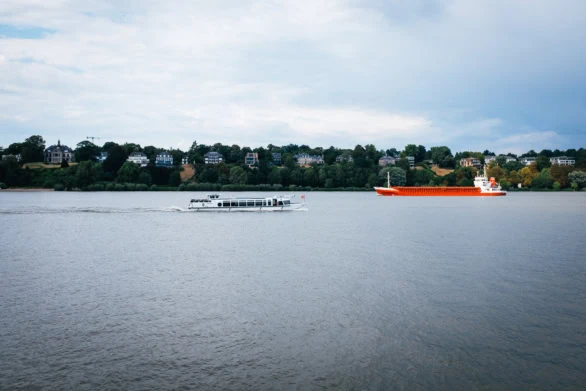 Ships on the Elbe River in Hamburg