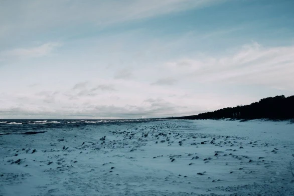 Snowy Beach and Winter Waves in Jūrmala, Latvia