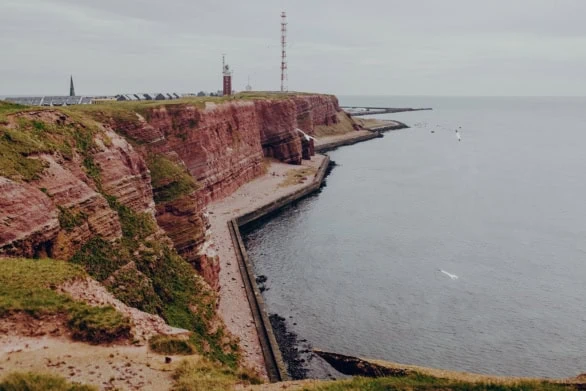 Scenic View of Helgoland Cliffs and Lighthouse Overlooking the N