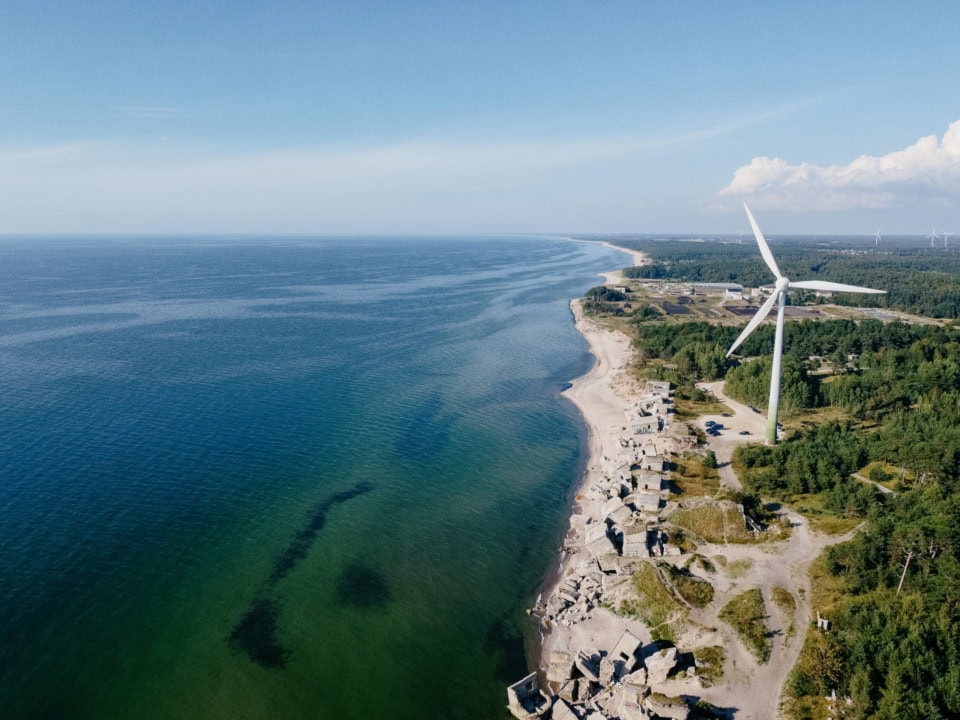 Liepaja Northern Forts and Wind Turbine on the Baltic Sea Coast,