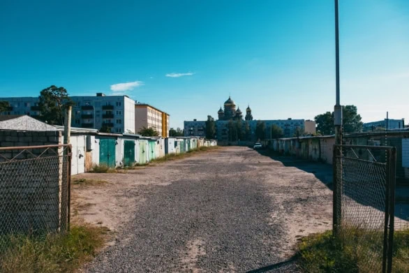 Orthodox Church and Soviet-Era Garages in Karosta, Liepaja, Latv