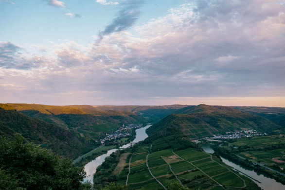 Sunset over the Moselle River and Vineyards in Germany