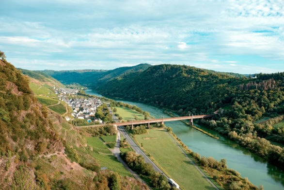 Moselle River Flowing Along Calmont Vineyards, Germany