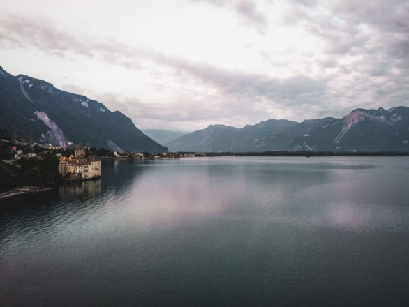 Aerial View of Ch?teau de Chillon on Lake Geneva, Switzerland
