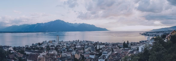 Montreux Evening Panorama with Lake Geneva and the Alps