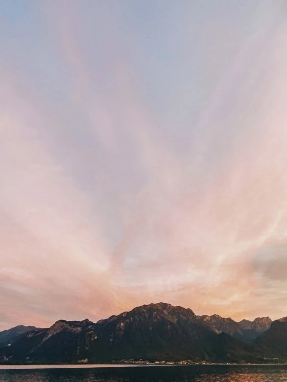Mountains at Dusk with Pink Sky