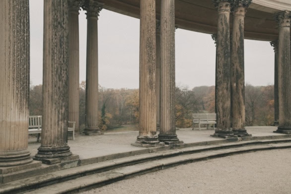 Neoclassical colonnade at Sanssouci Palace in autumn, Potsdam